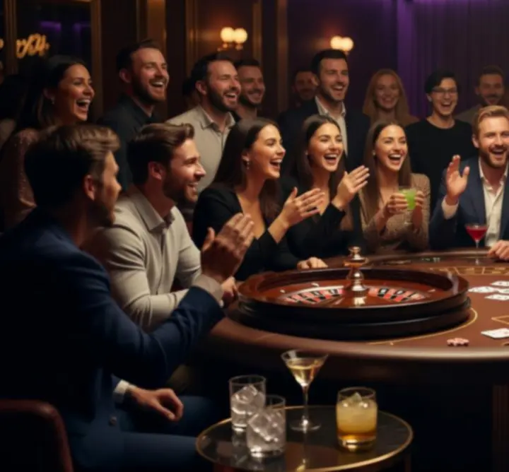 Norvix Play esti hangulat, fiatalok társasági élményekkel és modern világítással.
